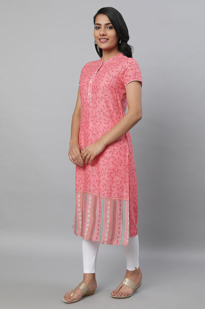 Pink Printed kurta with Tights Set