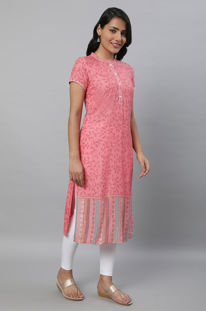 Pink Printed kurta with Tights Set