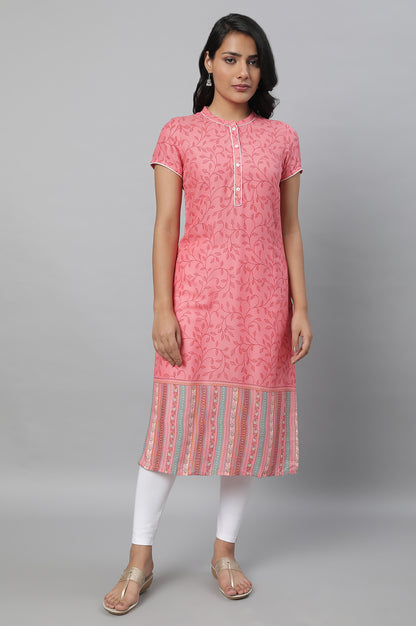 Pink Printed kurta with Tights Set