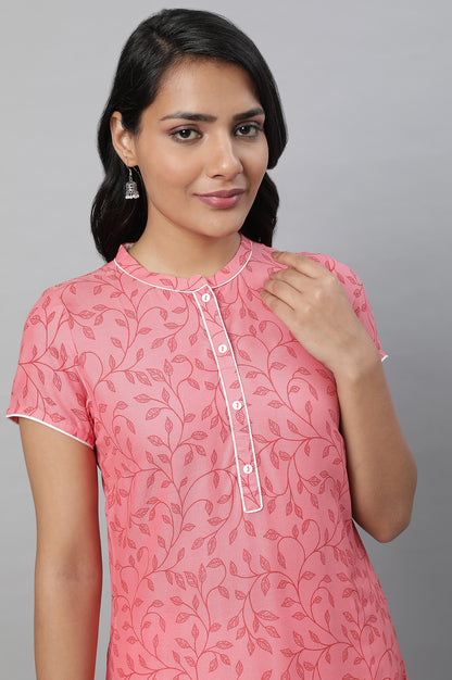 Pink Printed kurta with Tights Set