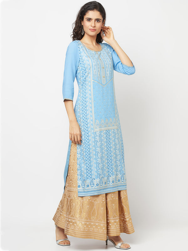 Blue Festive LIVA kurta & Skirt Set