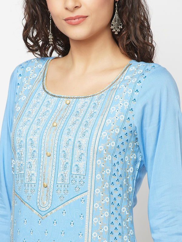 Blue Festive LIVA kurta & Skirt Set