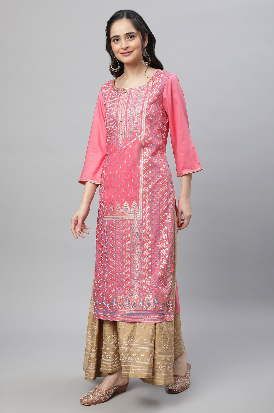 Pink Festive Ethnic LIVA kurta, Skirt &amp; Dupatta Set