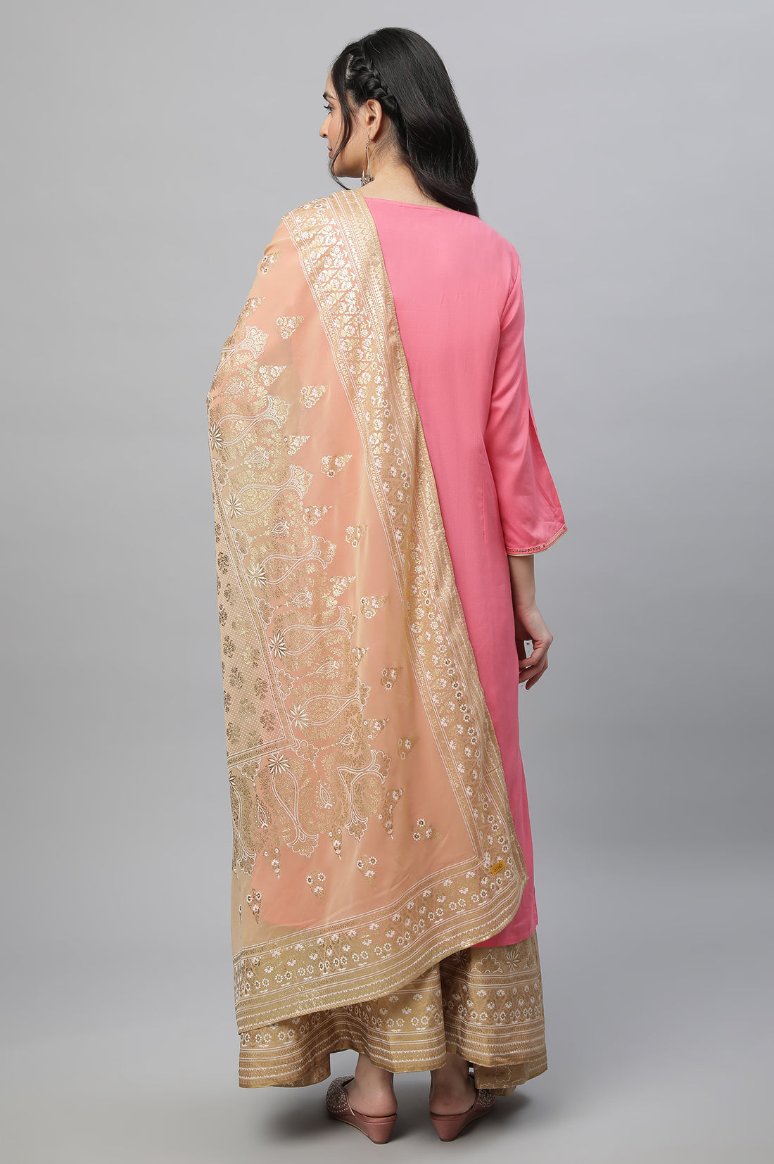 Pink Festive Ethnic LIVA kurta, Skirt &amp; Dupatta Set