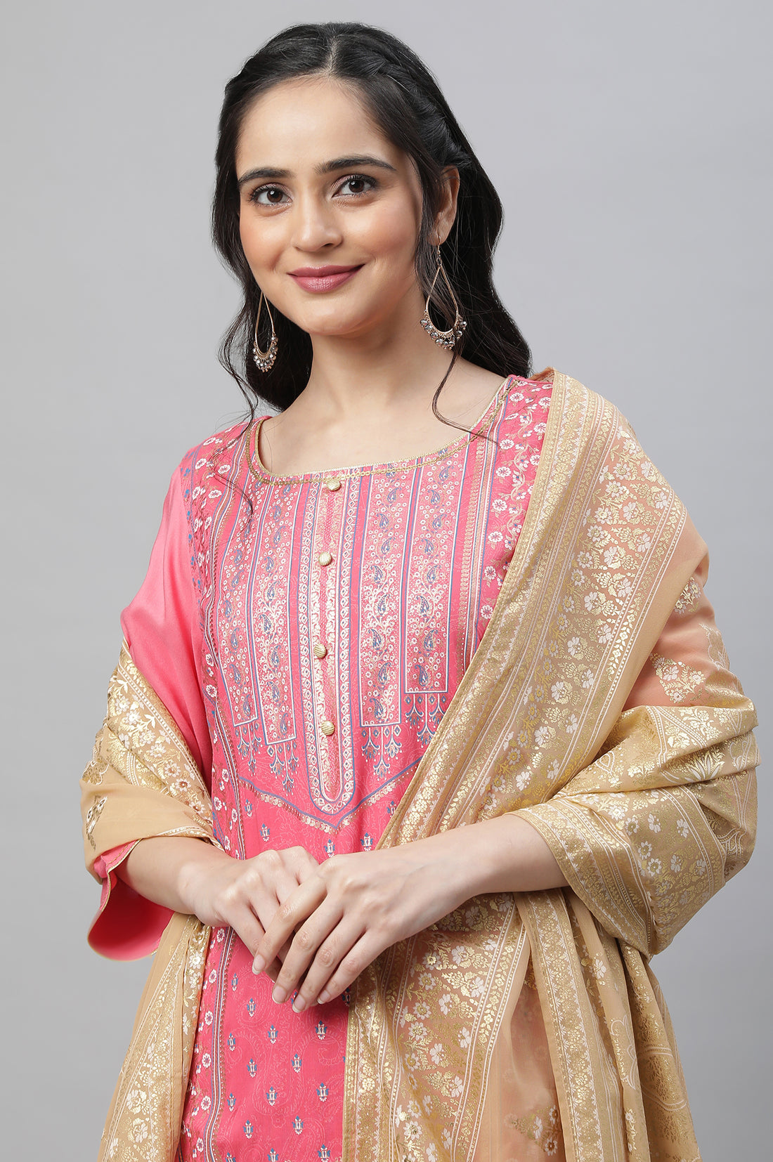 Pink Festive Ethnic LIVA kurta, Skirt &amp; Dupatta Set