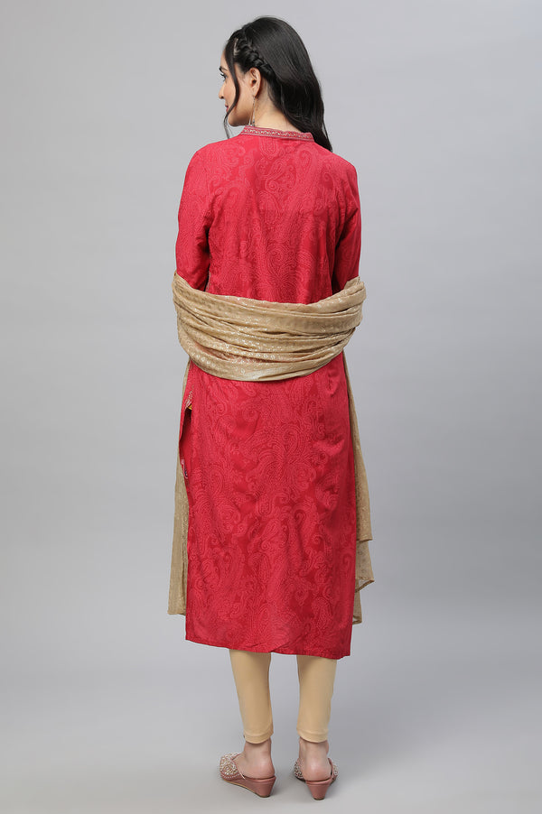 Pink Festive Printed Kurta, Tights & Dupatta Set