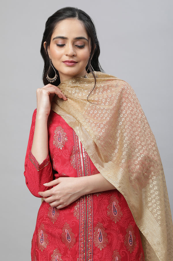Pink Festive Printed Kurta, Tights & Dupatta Set