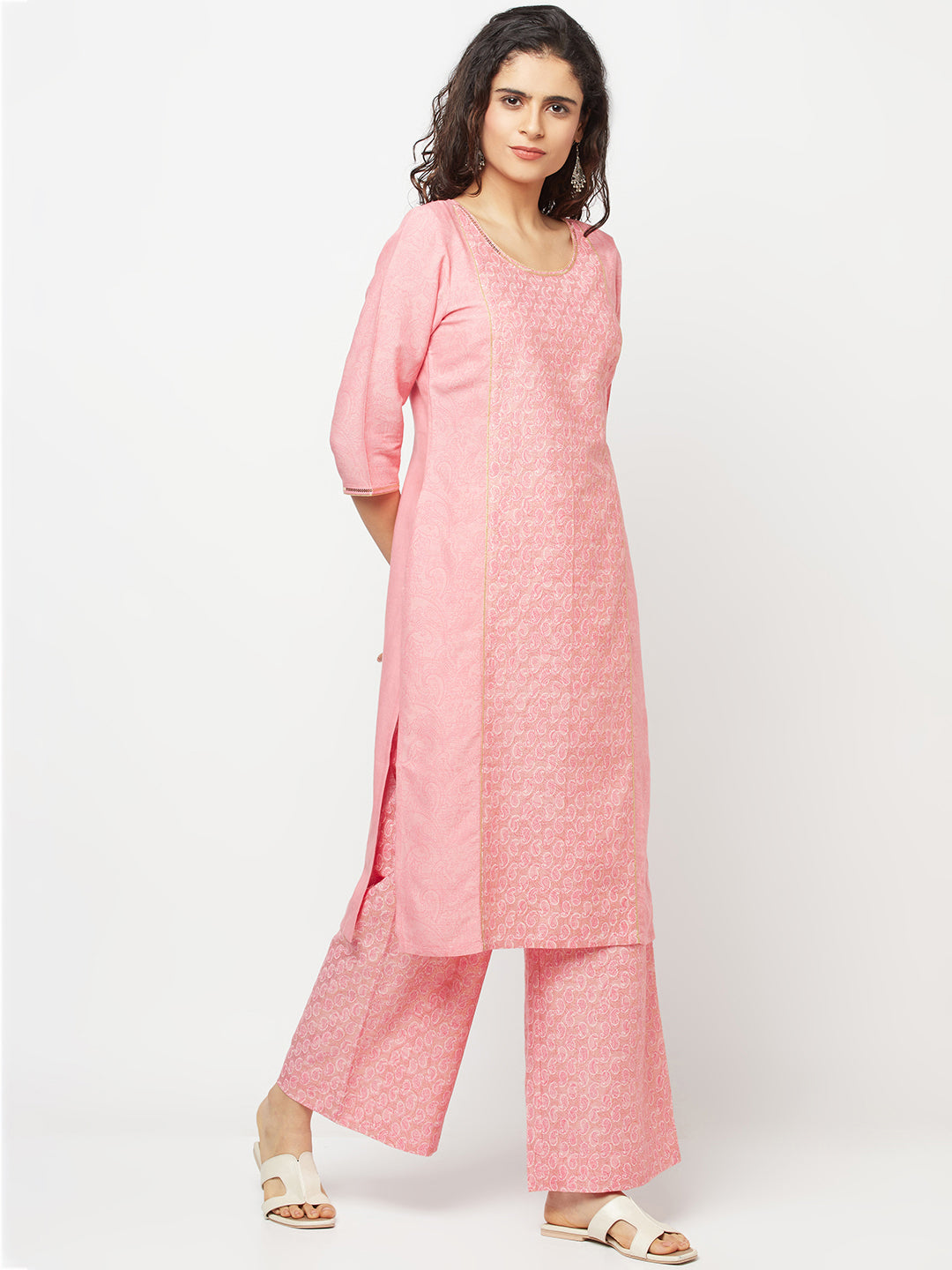 Pink Printed kurta and Palazzo Set