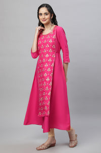 Pink Festive Printed Kurta, Tights &amp; Dupatta Set