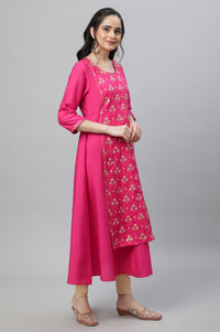 Pink Festive Printed Kurta, Tights &amp; Dupatta Set