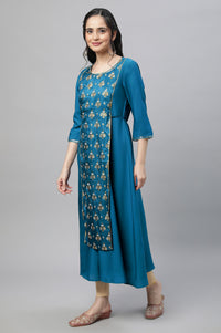 Blue Festive Printed Kurta, Tights &amp; Dupatta Set