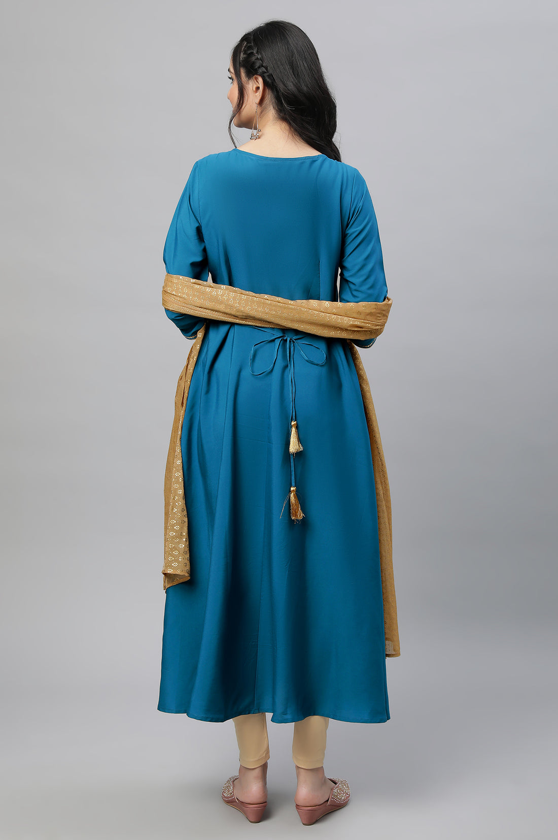 Blue Festive Printed Kurta, Tights &amp; Dupatta Set