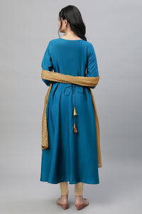 Blue Festive Printed Kurta, Tights &amp; Dupatta Set