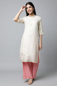 White Floral Printed Festive kurta Set