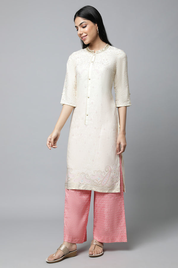 White Floral Printed Festive kurta Set