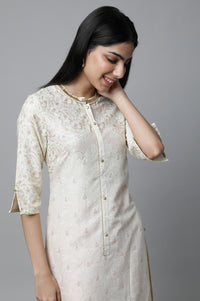 White Floral Printed Festive kurta Set