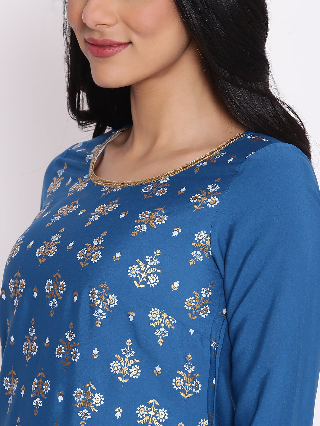 Blue Floral Print kurta &amp; Tights Set