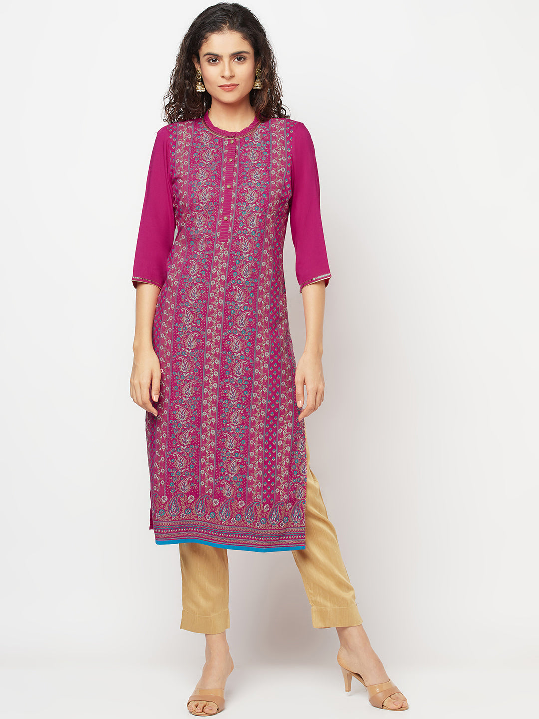 Pink Floral Print kurta &amp; Trousers Set