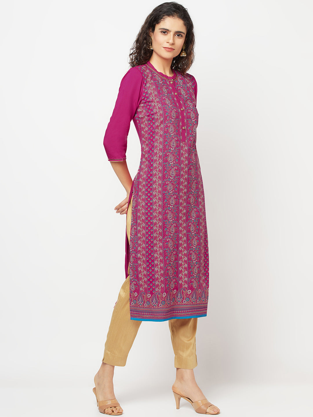 Pink Floral Print kurta &amp; Trousers Set