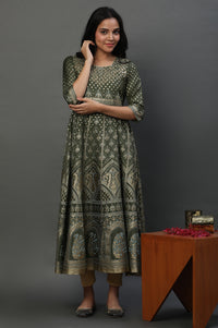 Green Printed Dress &amp; Tights Set