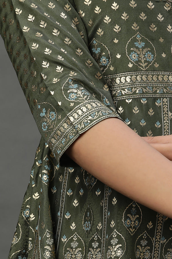 Green Printed Dress & Tights Set
