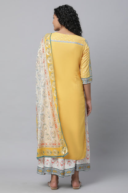 Yellow Festive kurta, Culottes &amp; Dupatta Set