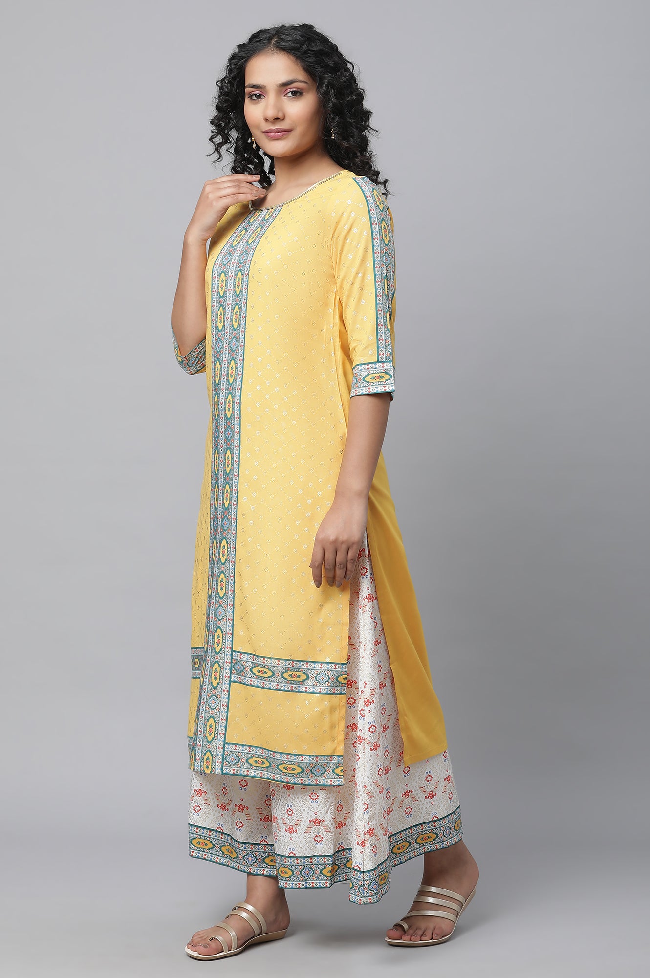 Yellow Festive kurta, Culottes &amp; Dupatta Set