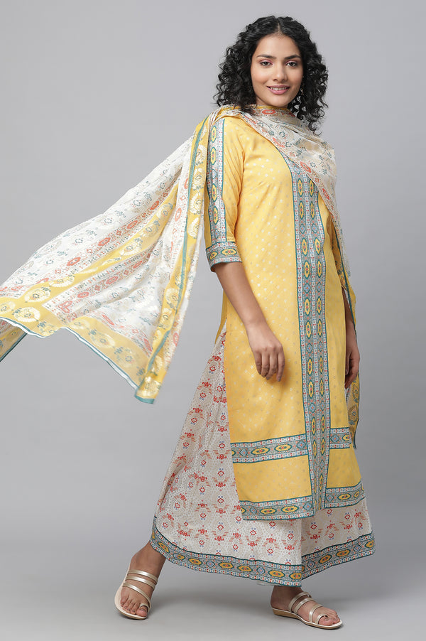 Yellow Festive kurta, Culottes & Dupatta Set