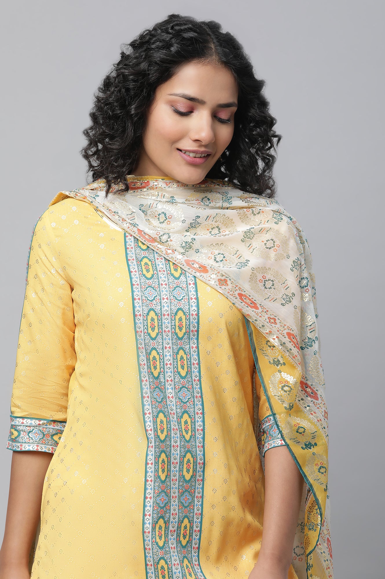 Yellow Festive kurta, Culottes &amp; Dupatta Set