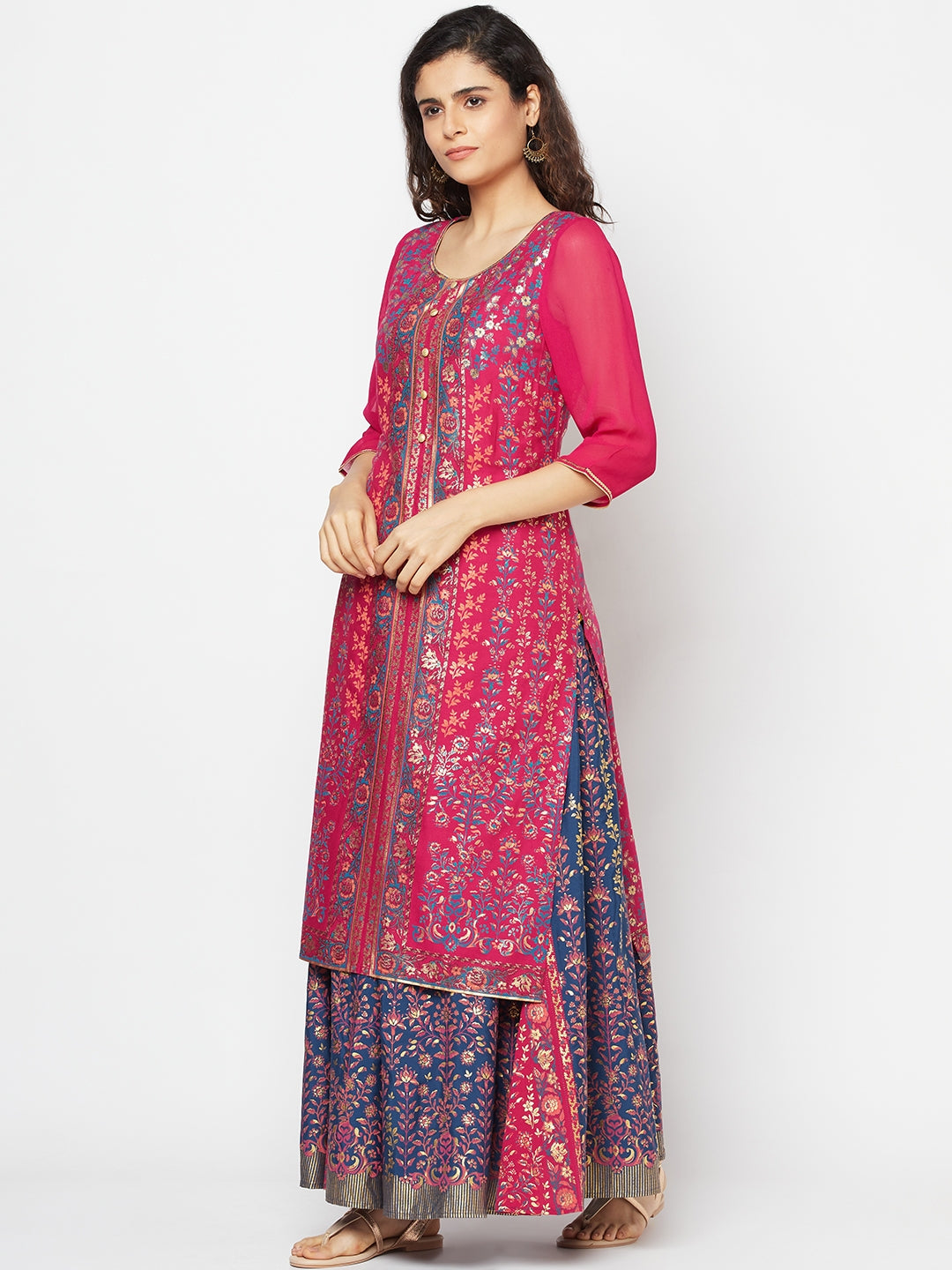 Pink Festive kurta &amp; Skirt Set