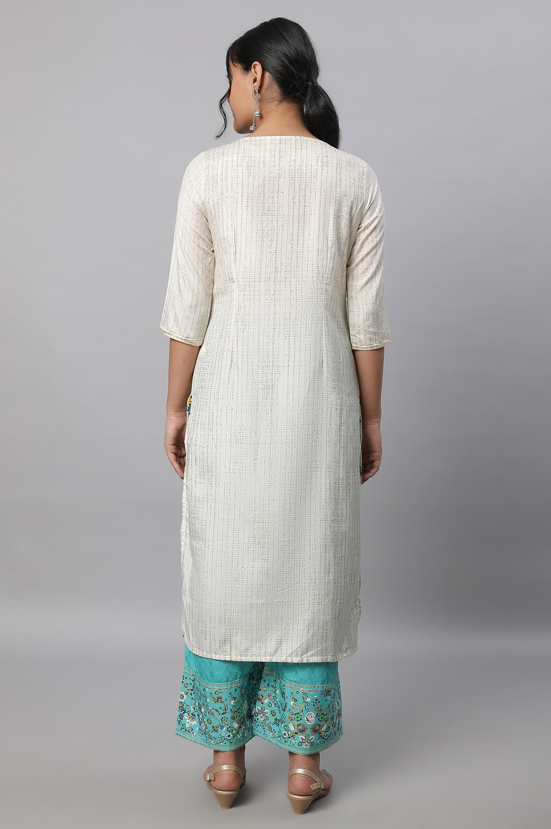 White Printed kurta &amp; Palazzo Set
