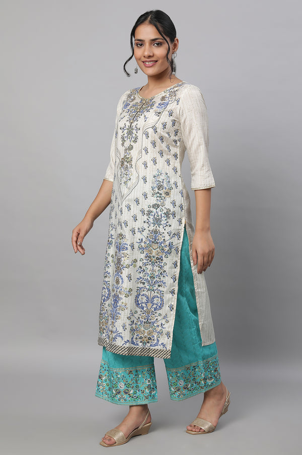 White Printed kurta & Palazzo Set