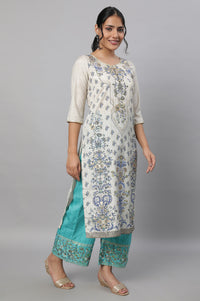 White Printed kurta &amp; Palazzo Set