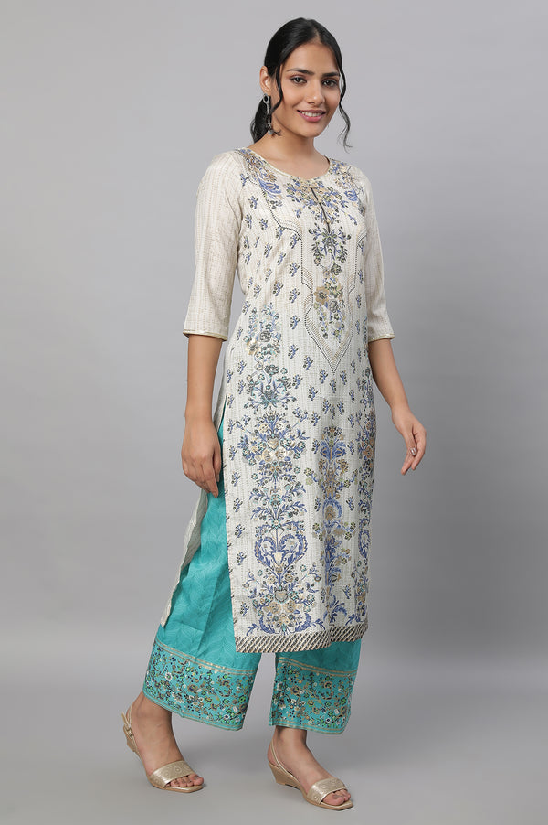 White Printed kurta & Palazzo Set