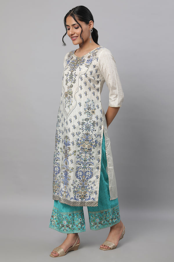 White Printed kurta & Palazzo Set
