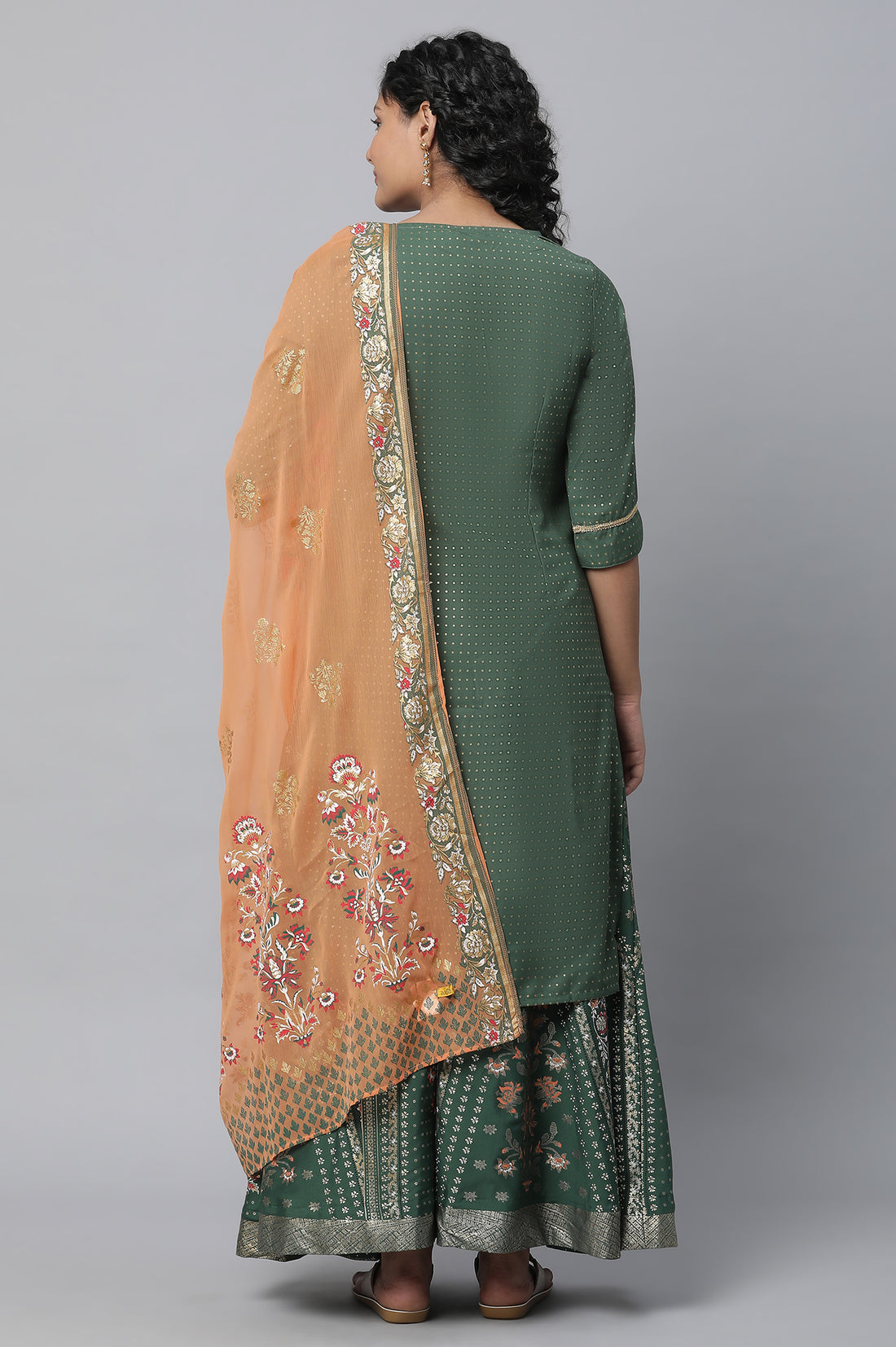 Green Festive kurta, Skirt &amp; Dupatta Set