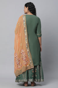Green Festive kurta, Skirt &amp; Dupatta Set