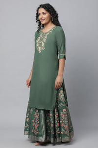 Green Festive kurta, Skirt &amp; Dupatta Set