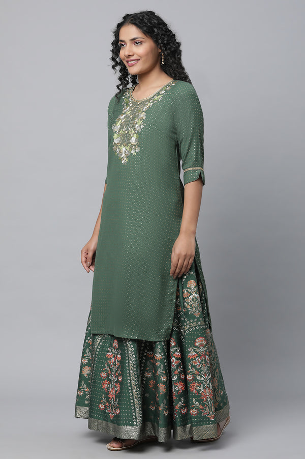 Green Festive kurta, Skirt & Dupatta Set