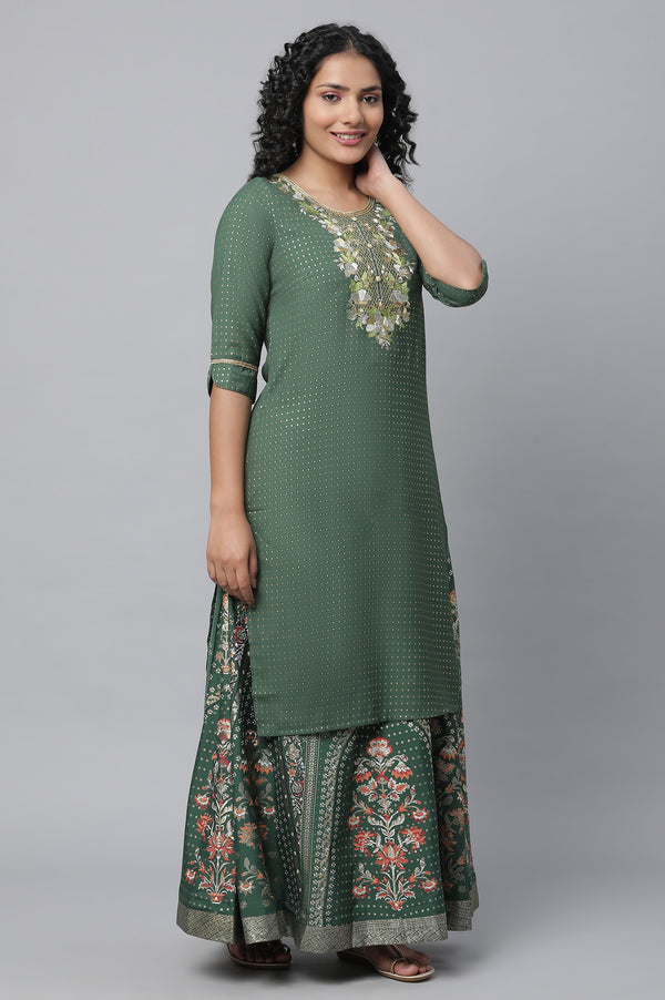Green Festive kurta, Skirt & Dupatta Set