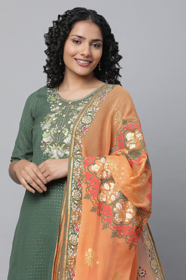 Green Festive kurta, Skirt & Dupatta Set