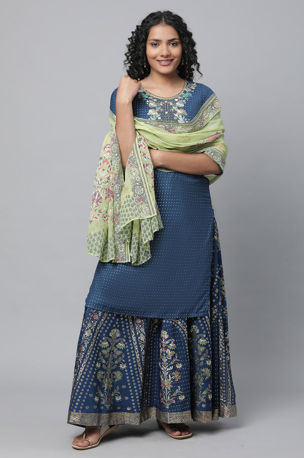 Blue Festive kurta, Skirt & Dupatta Set