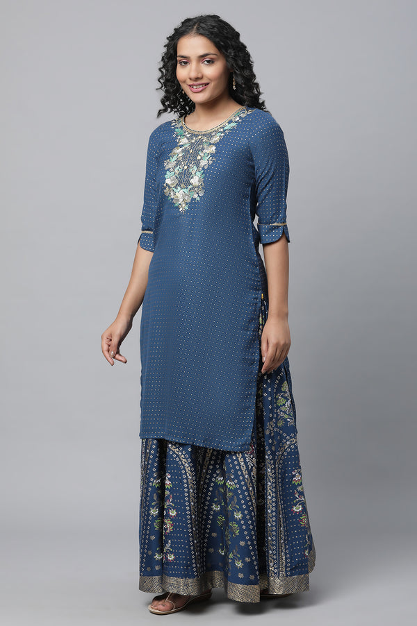Blue Festive kurta, Skirt & Dupatta Set