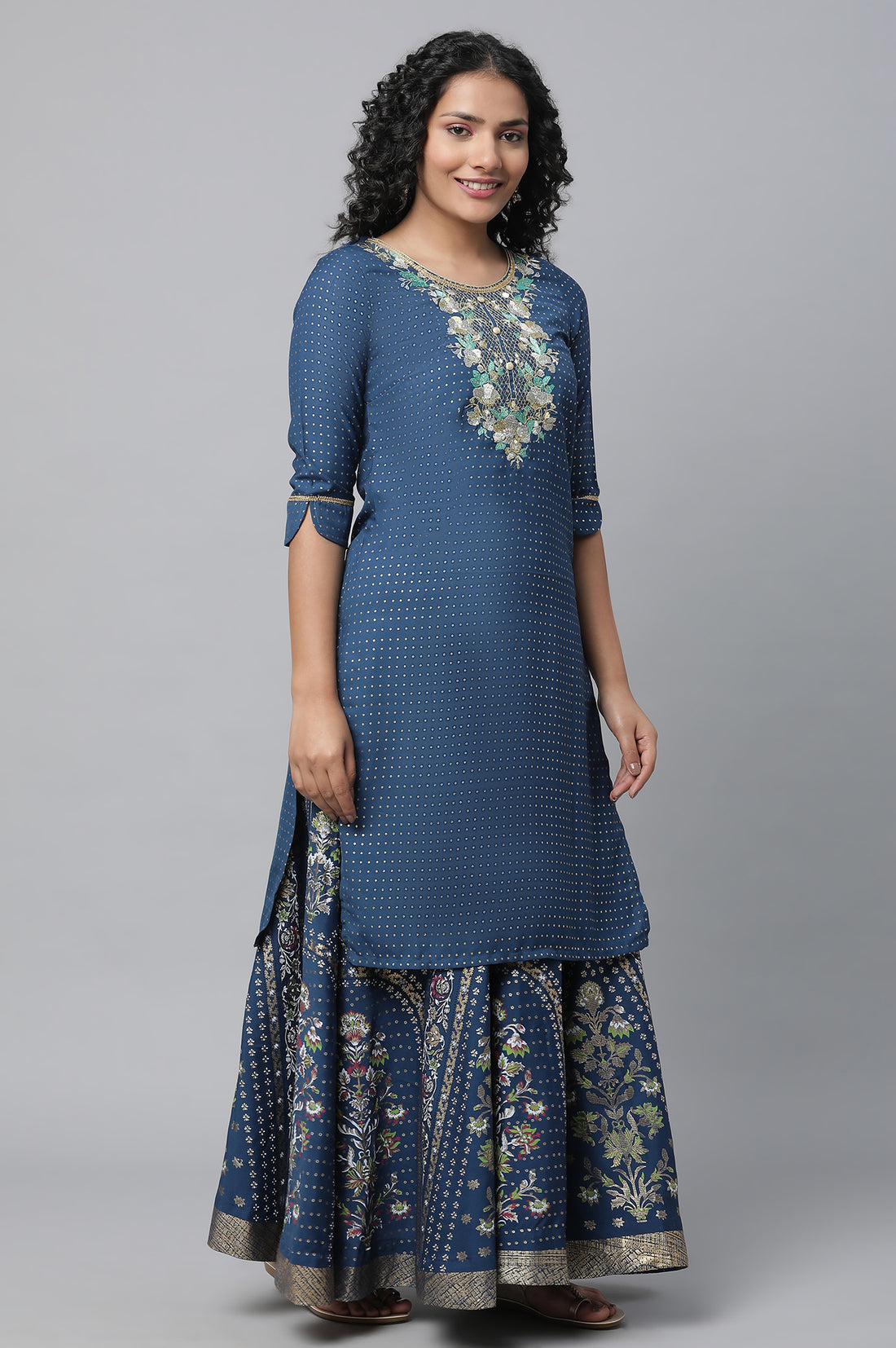 Blue Festive kurta, Skirt &amp; Dupatta Set