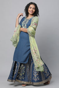 Blue Festive kurta, Skirt &amp; Dupatta Set