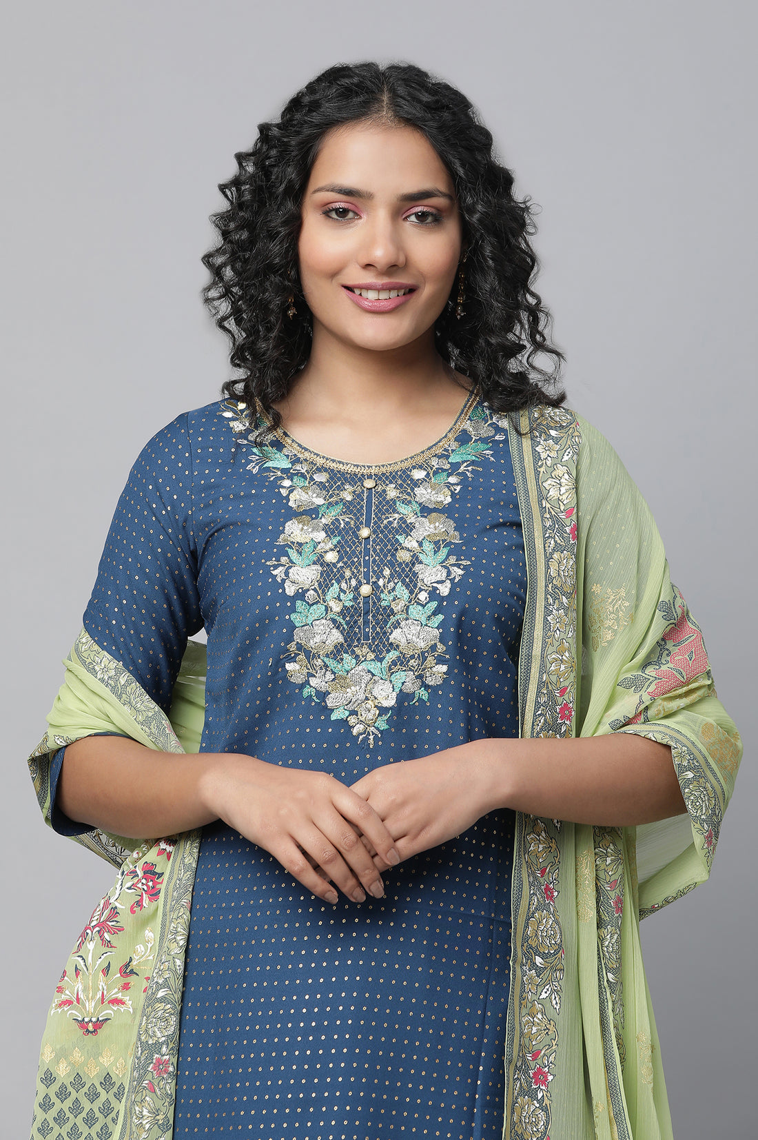 Blue Festive kurta, Skirt &amp; Dupatta Set