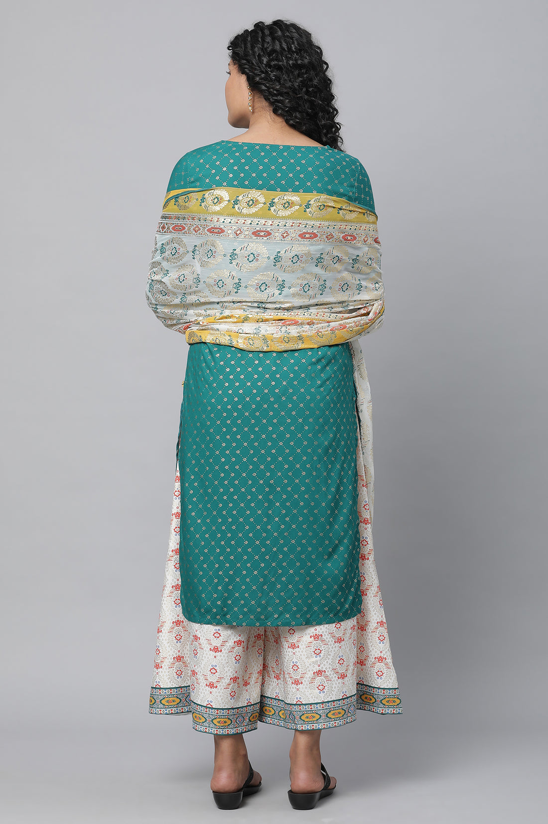 Green Festive kurta, Culottes &amp; Dupatta Set