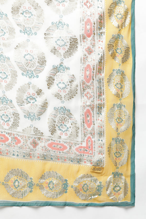 Green Festive kurta, Culottes & Dupatta Set