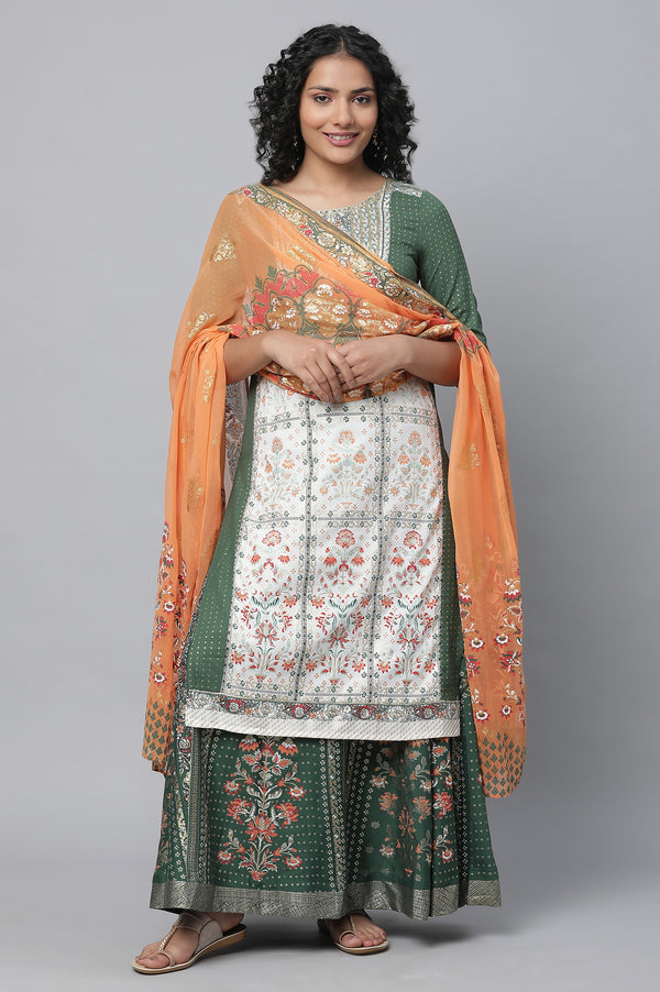 Green Festive kurta, Skirt & Dupatta Set
