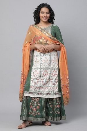 Green Festive kurta, Skirt &amp; Dupatta Set